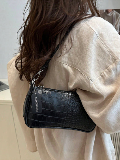 Crocodile Embossed Women's Handbags, Korean Style Ladies Underarm Tote Bags, New Fashion Shoulder Bags, Simple Commute Crescent Moon Bags, Old Money