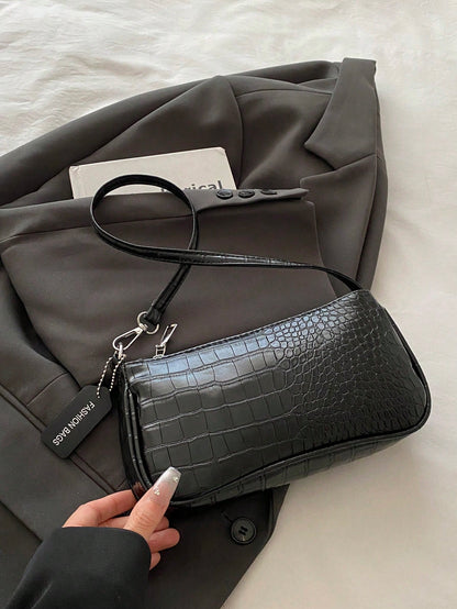 Crocodile Embossed Women's Handbags, Korean Style Ladies Underarm Tote Bags, New Fashion Shoulder Bags, Simple Commute Crescent Moon Bags, Old Money