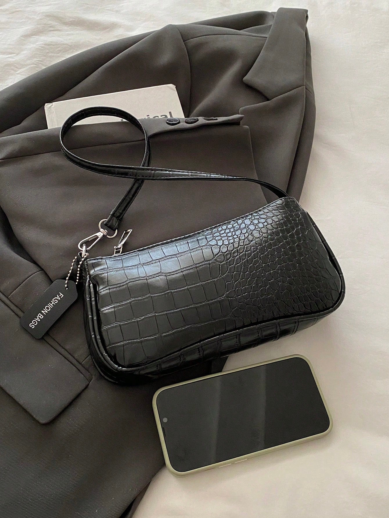 Crocodile Embossed Women's Handbags, Korean Style Ladies Underarm Tote Bags, New Fashion Shoulder Bags, Simple Commute Crescent Moon Bags, Old Money