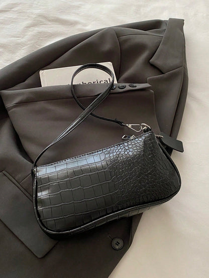 Crocodile Embossed Women's Handbags, Korean Style Ladies Underarm Tote Bags, New Fashion Shoulder Bags, Simple Commute Crescent Moon Bags, Old Money
