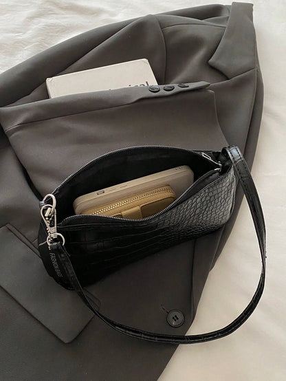 Crocodile Embossed Women's Handbags, Korean Style Ladies Underarm Tote Bags, New Fashion Shoulder Bags, Simple Commute Crescent Moon Bags, Old Money