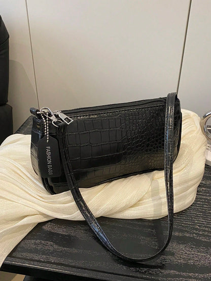 Crocodile Embossed Women's Handbags, Korean Style Ladies Underarm Tote Bags, New Fashion Shoulder Bags, Simple Commute Crescent Moon Bags, Old Money