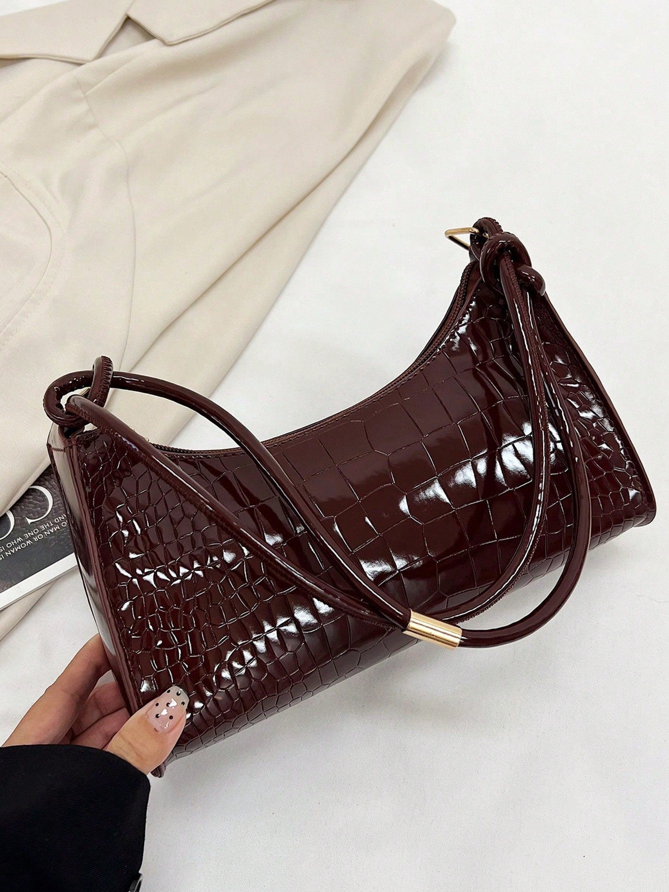 Crocodile Embossed Women's Handbags, Korean Style Ladies Underarm Tote Bags, New Fashion Shoulder Bags, Simple Commute Crescent Moon Bags, Old Money