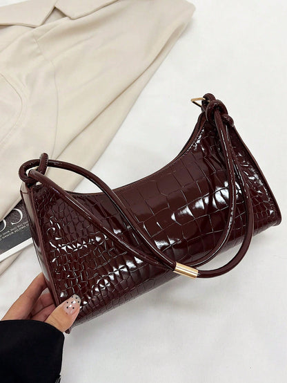 Crocodile Embossed Women's Handbags, Korean Style Ladies Underarm Tote Bags, New Fashion Shoulder Bags, Simple Commute Crescent Moon Bags, Old Money