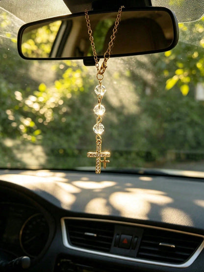 Cross Rearview Mirror Crystal Pendant Car Decoration, Car Accessories, Car Interior Decor