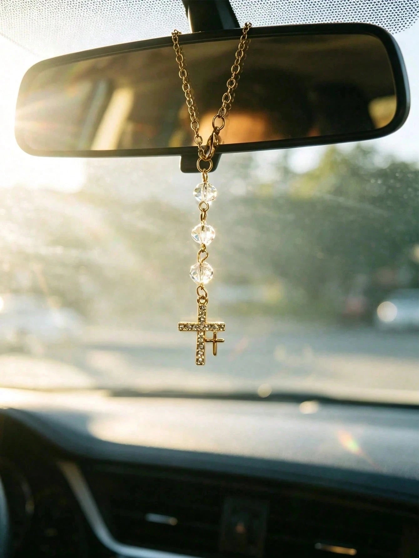 Cross Rearview Mirror Crystal Pendant Car Decoration, Car Accessories, Car Interior Decor