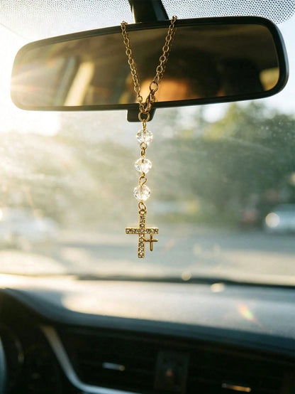 Cross Rearview Mirror Crystal Pendant Car Decoration, Car Accessories, Car Interior Decor