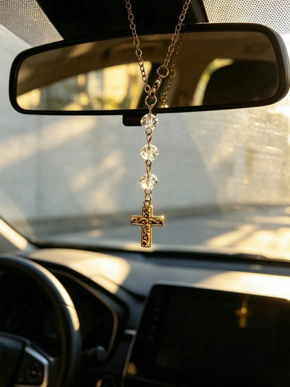 Cross Rearview Mirror Crystal Pendant Car Decoration, Car Accessories, Car Interior Decor