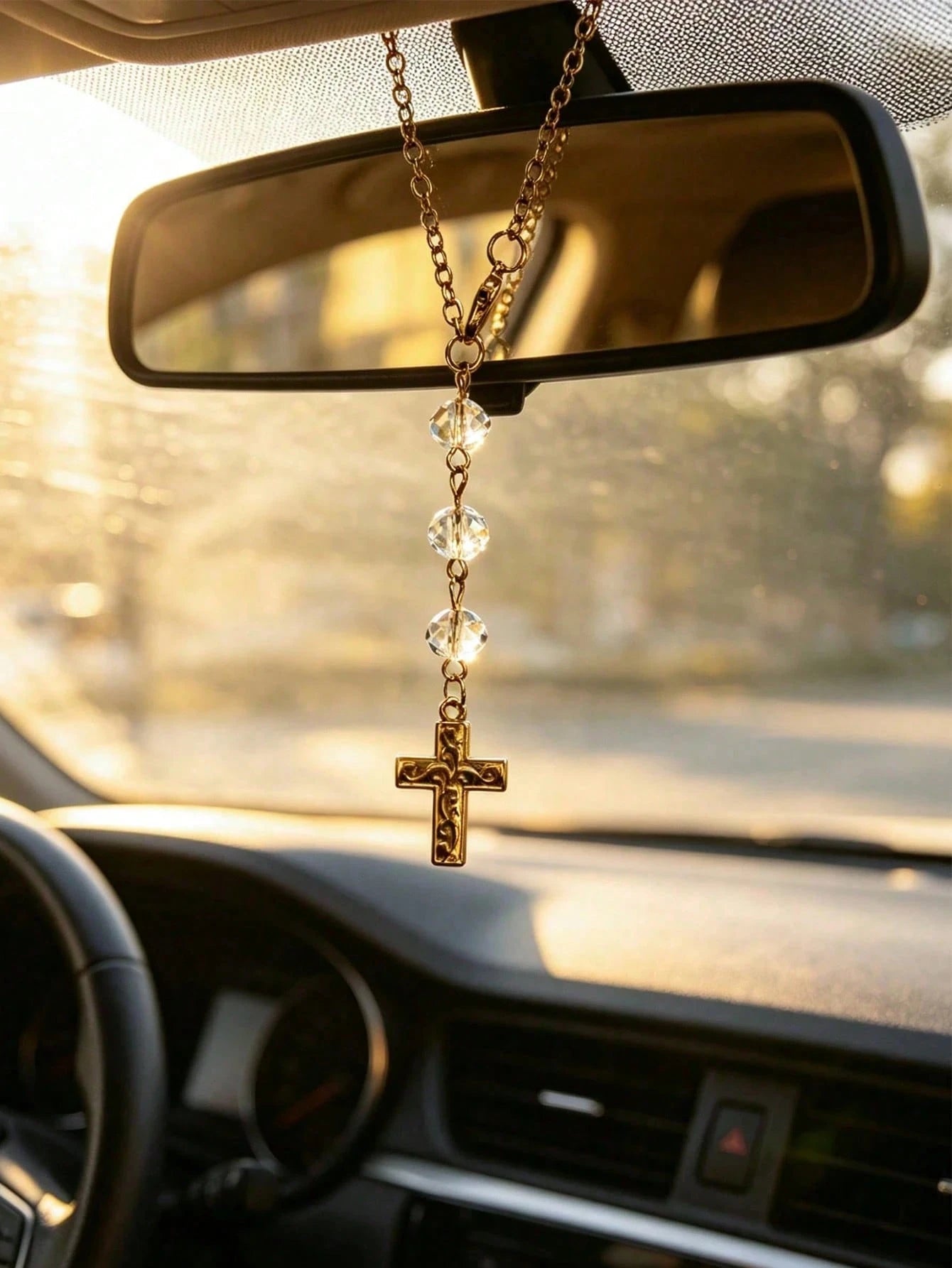 Cross Rearview Mirror Crystal Pendant Car Decoration, Car Accessories, Car Interior Decor