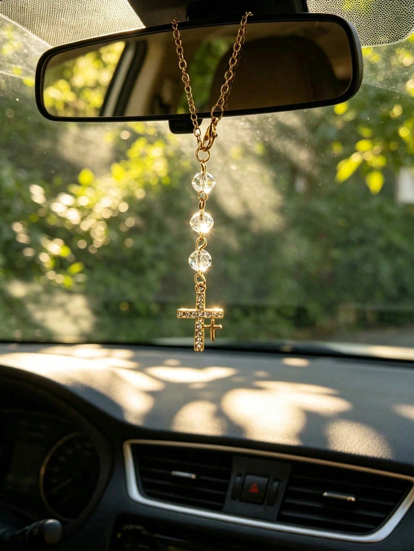Cross Rearview Mirror Crystal Pendant Car Decoration, Car Accessories, Car Interior Decor