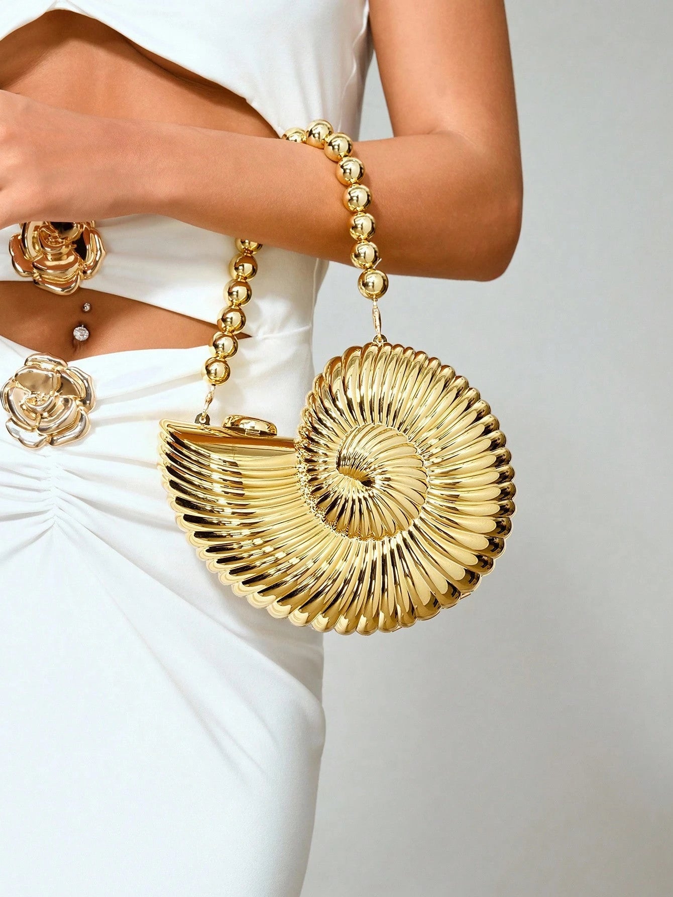 CUCCOO SZL 2025 Golden Conch Shaped Shoulder Bag, Detachable Shoulder Strap,  Suitable For Evening Outings