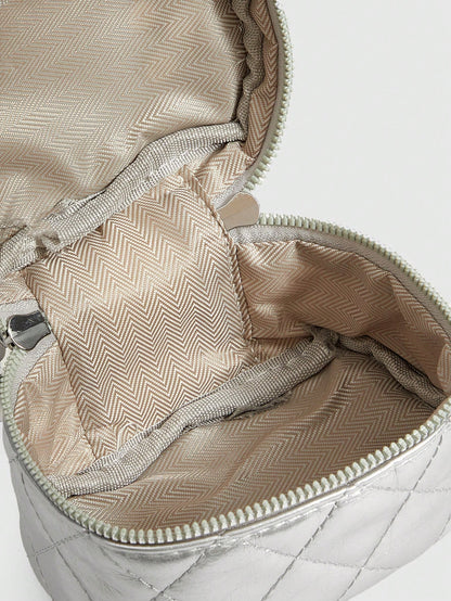 CUCCOO SZL New Fashion Classic Versatile PU Waterproof Fabric, Quilted Diamond Pattern Handbag, Lightweight And Portable Zipper Opening And Closing Design Love Zipper Decoration Crossbody Box Round Ba