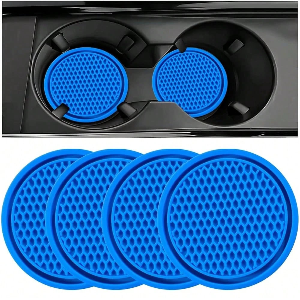 Cup Coaster, 4PCS Universal Auto Non-Slip Cup Holder Embedded In Ornaments Silicone Coaster, Car Interior Accessories Sets, Blue