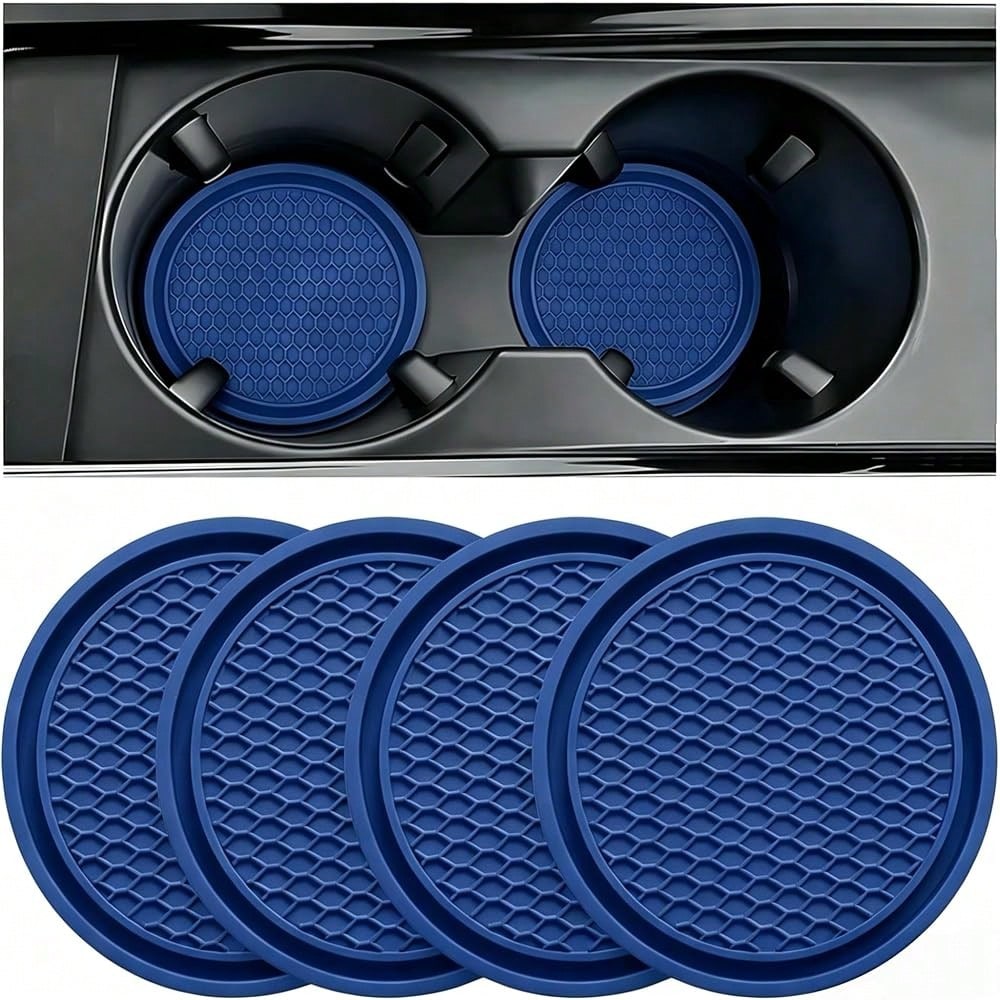 Cup Coaster, 4PCS Universal Auto Non-Slip Cup Holder Embedded In Ornaments Silicone Coaster, Car Interior Accessories Sets, Blue