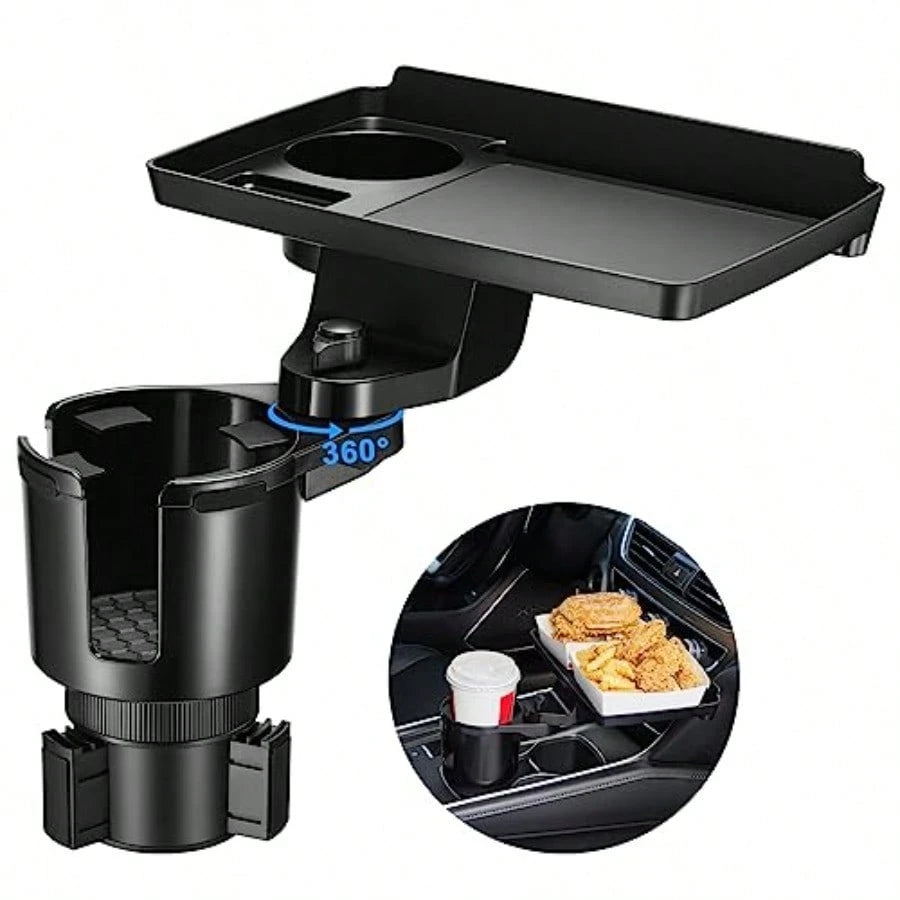 Cup Holder Tray For Car 2 In 1 Detachable Car Food Table Tray With Solid Base Phone Slot Car Cup Holder Eer With 360Rotation Tray For Travel Road Entials
