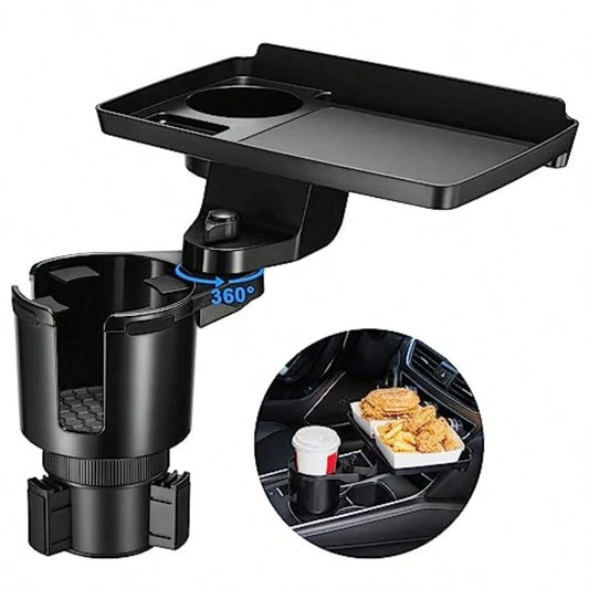 Cup Holder Tray For Car 2 In 1 Detachable Car Food Table Tray With Solid Base Phone Slot Car Cup Holder Eer With 360Rotation Tray For Travel Road Entials