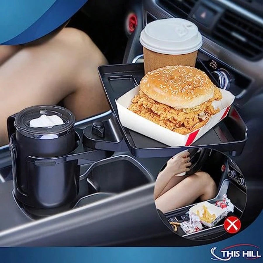 Cup Holder Tray For Car 2 In 1 Detachable Car Food Table Tray With Solid Base Phone Slot Car Cup Holder Eer With 360Rotation Tray For Travel Road Entials