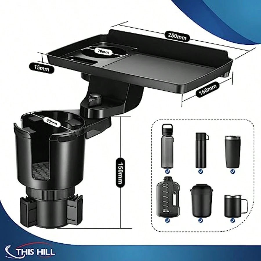 Cup Holder Tray For Car 2 In 1 Detachable Car Food Table Tray With Solid Base Phone Slot Car Cup Holder Eer With 360Rotation Tray For Travel Road Entials