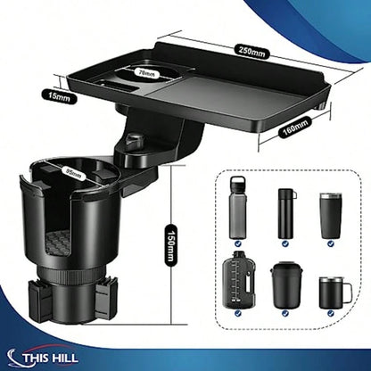 Cup Holder Tray For Car 2 In 1 Detachable Car Food Table Tray With Solid Base Phone Slot Car Cup Holder Eer With 360Rotation Tray For Travel Road Entials