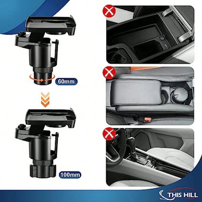 Cup Holder Tray For Car 2 In 1 Detachable Car Food Table Tray With Solid Base Phone Slot Car Cup Holder Eer With 360Rotation Tray For Travel Road Entials
