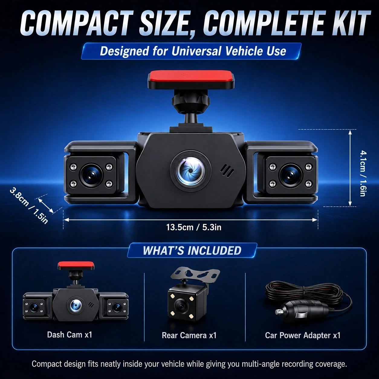 Curear 4-Channel 1080P FHD Dash Cam, Front Left Right Rear Cameras Car DVR Recorder With 3.6 Inch IPS Display, IR Night Vision, WDR Exposure, Loop Recording, G-Sensor Collision Lock, Parking Detection