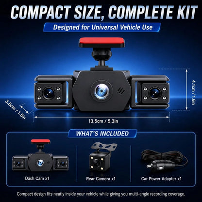 Curear 4-Channel 1080P FHD Dash Cam, Front Left Right Rear Cameras Car DVR Recorder With 3.6 Inch IPS Display, IR Night Vision, WDR Exposure, Loop Recording, G-Sensor Collision Lock, Parking Detection