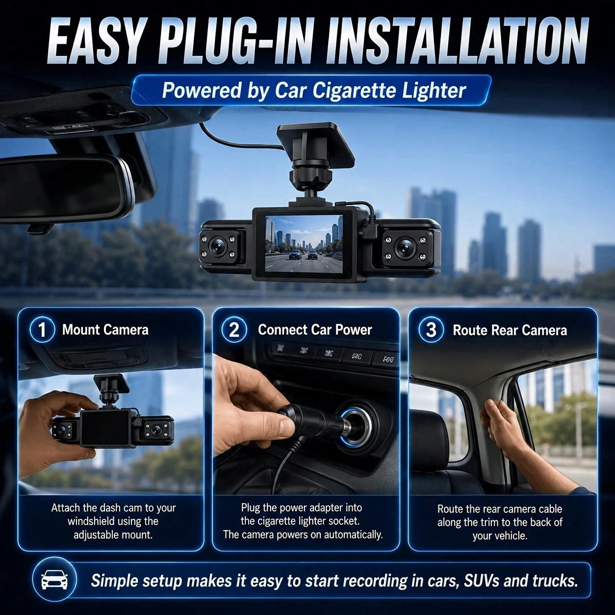 Curear 4-Channel 1080P FHD Dash Cam, Front Left Right Rear Cameras Car DVR Recorder With 3.6 Inch IPS Display, IR Night Vision, WDR Exposure, Loop Recording, G-Sensor Collision Lock, Parking Detection