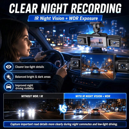Curear 4-Channel 1080P FHD Dash Cam, Front Left Right Rear Cameras Car DVR Recorder With 3.6 Inch IPS Display, IR Night Vision, WDR Exposure, Loop Recording, G-Sensor Collision Lock, Parking Detection