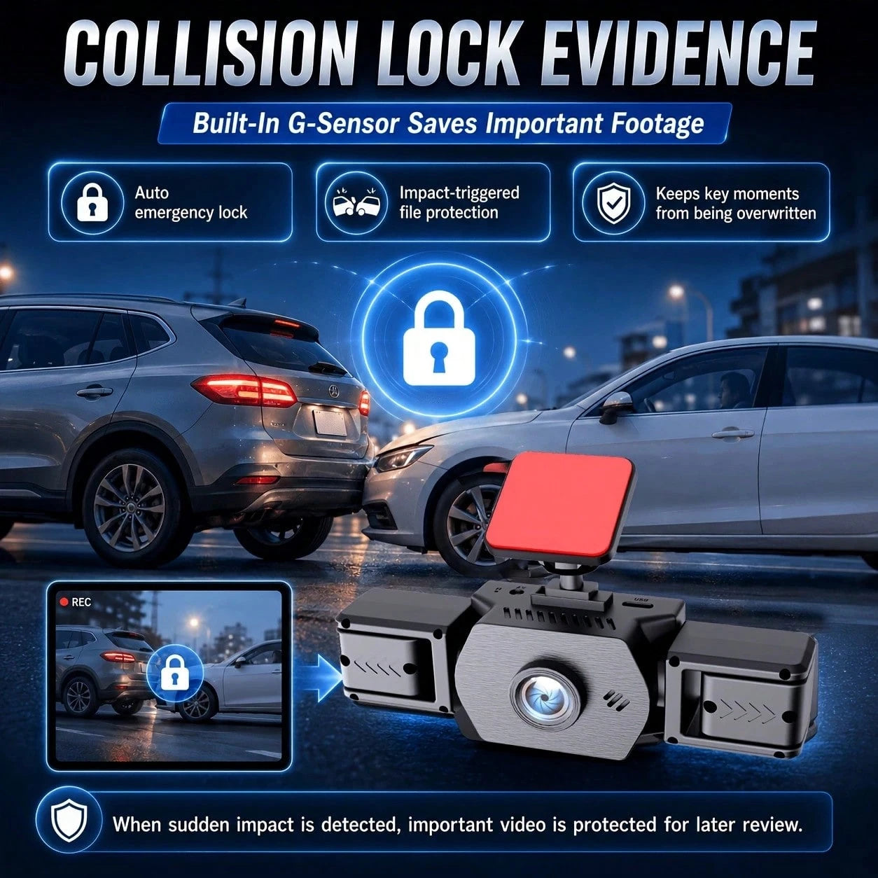 Curear 4-Channel 1080P FHD Dash Cam, Front Left Right Rear Cameras Car DVR Recorder With 3.6 Inch IPS Display, IR Night Vision, WDR Exposure, Loop Recording, G-Sensor Collision Lock, Parking Detection