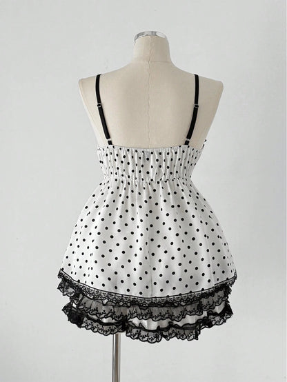 CURVE+ Plus Size Elegant Polka Dot Camisole With Bow, Suitable For Spring/Summer Vacation