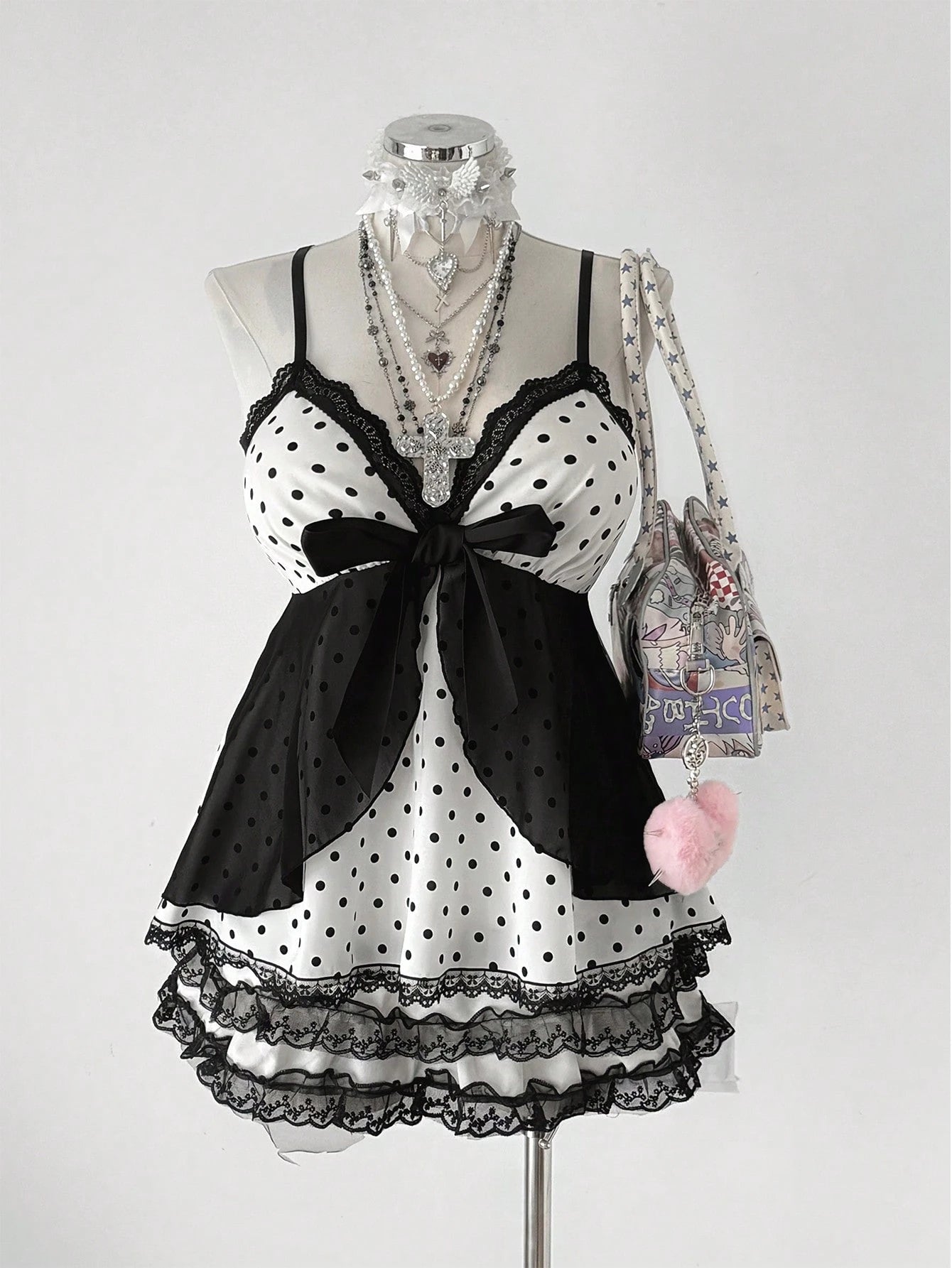 CURVE+ Plus Size Elegant Polka Dot Camisole With Bow, Suitable For Spring/Summer Vacation