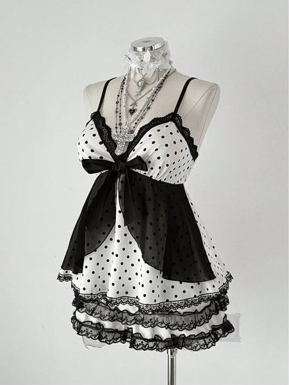 CURVE+ Plus Size Elegant Polka Dot Camisole With Bow, Suitable For Spring/Summer Vacation