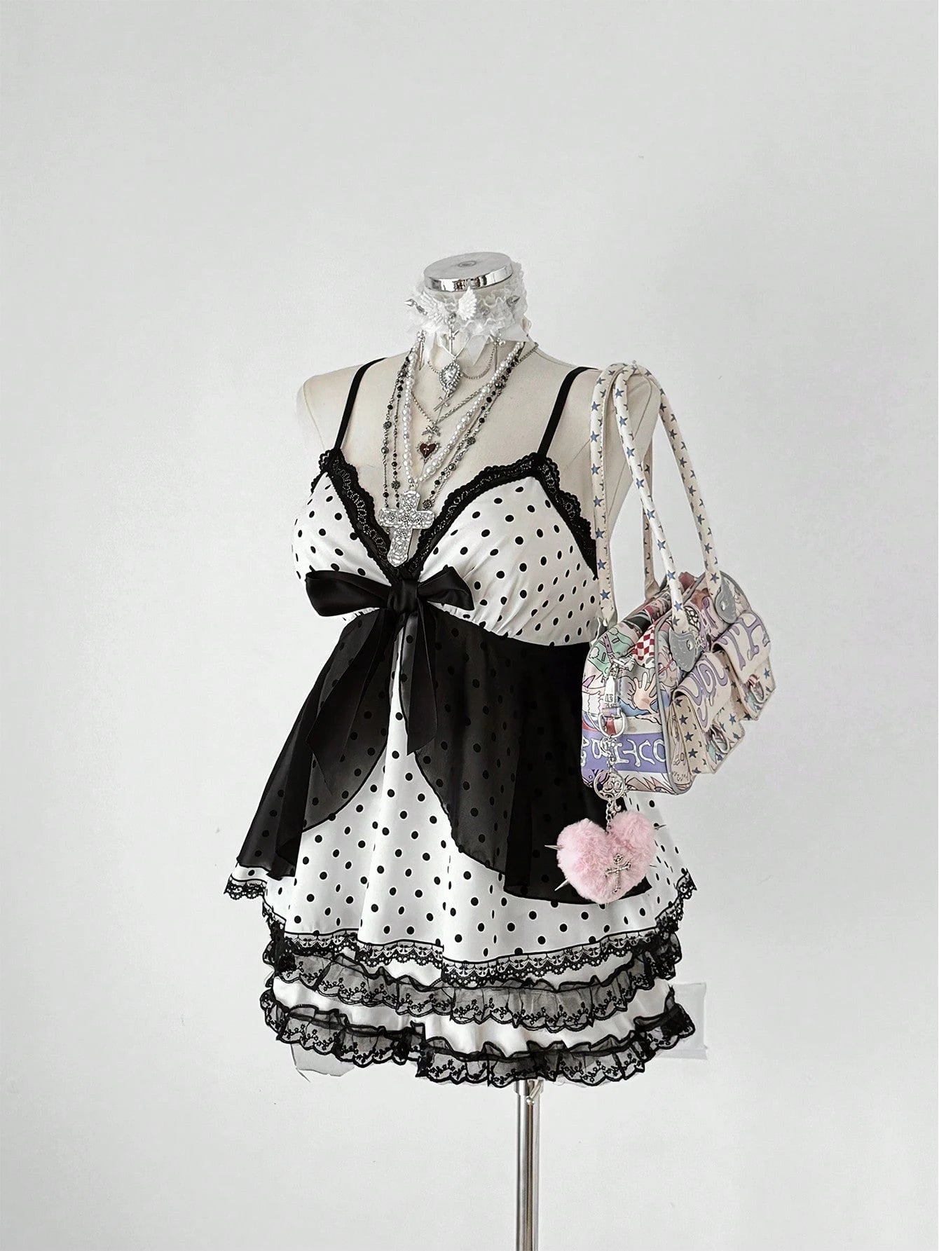 CURVE+ Plus Size Elegant Polka Dot Camisole With Bow, Suitable For Spring/Summer Vacation