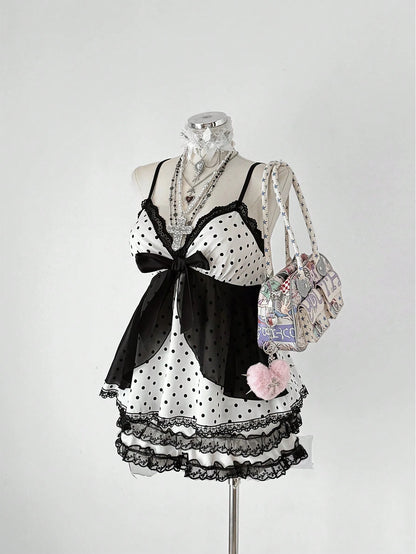 CURVE+ Plus Size Elegant Polka Dot Camisole With Bow, Suitable For Spring/Summer Vacation