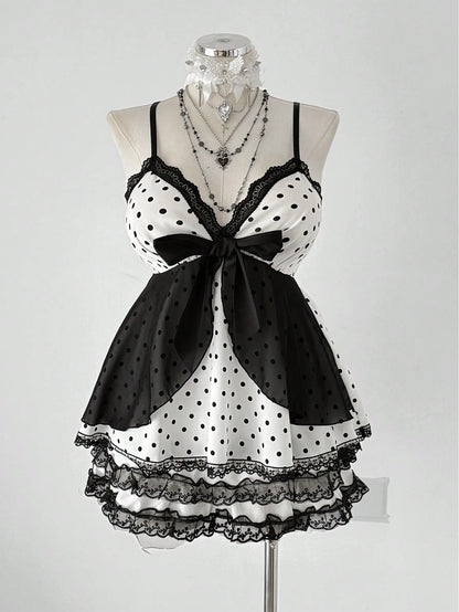 CURVE+ Plus Size Elegant Polka Dot Camisole With Bow, Suitable For Spring/Summer Vacation
