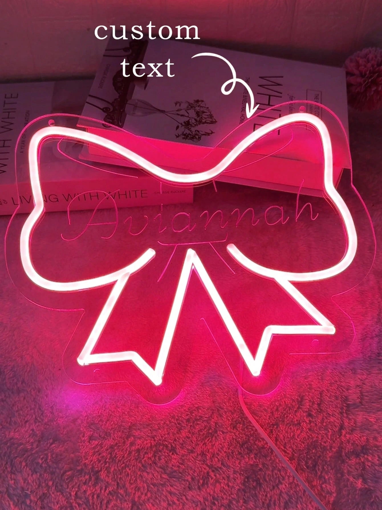 Custom Bow Neon Light Sign Girl Bedroom Decor, Pink Bedroom Decoration, Personalized Birthday, Christmas Party Decoration Gift, Size: 13.19"H*11.02"