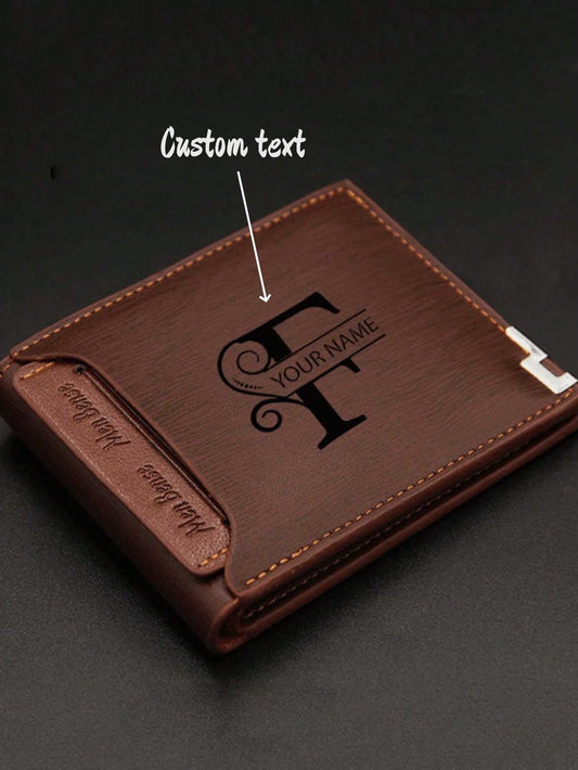 Custom Men's Leather Wallet- Engraved Initials For Dad Birthday- Dark Brown Mini Large Capacity Foldable Minimalist Business Casual, Father's Day Gift