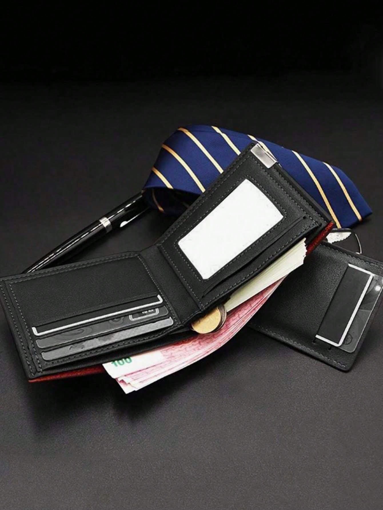 Custom Men's Leather Wallet- Engraved Initials For Dad Birthday- Dark Brown Mini Large Capacity Foldable Minimalist Business Casual, Father's Day Gift