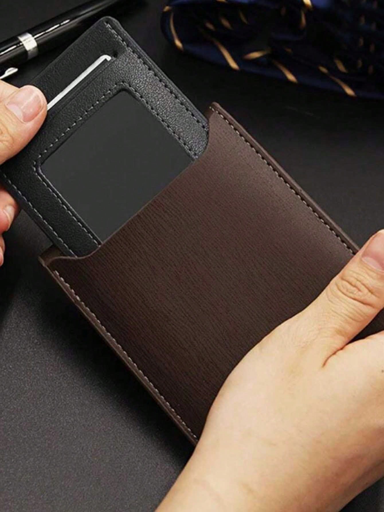 Custom Men's Leather Wallet- Engraved Initials For Dad Birthday- Dark Brown Mini Large Capacity Foldable Minimalist Business Casual, Father's Day Gift