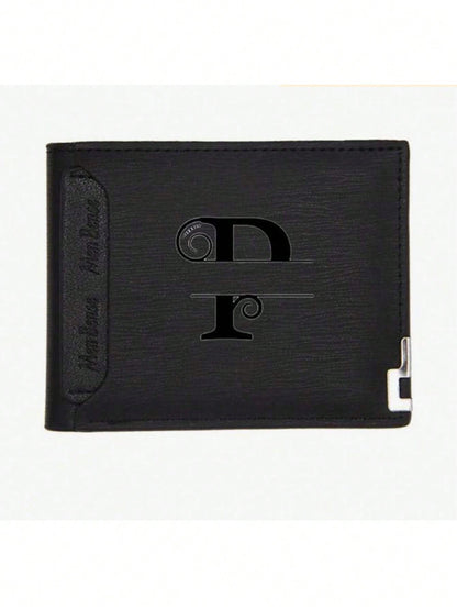 Custom Men's Leather Wallet- Engraved Initials For Dad Birthday- Dark Brown Mini Large Capacity Foldable Minimalist Business Casual, Father's Day Gift