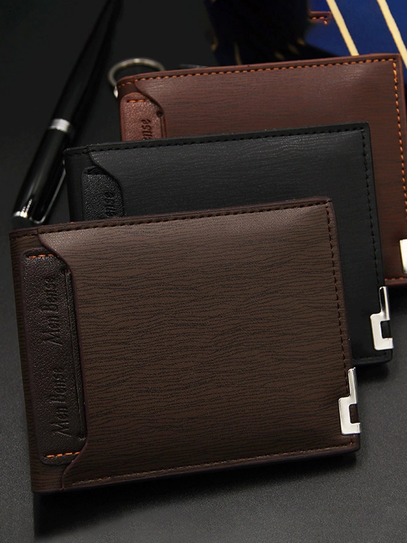 Custom Men's Leather Wallet- Engraved Initials For Dad Birthday- Dark Brown Mini Large Capacity Foldable Minimalist Business Casual, Father's Day Gift