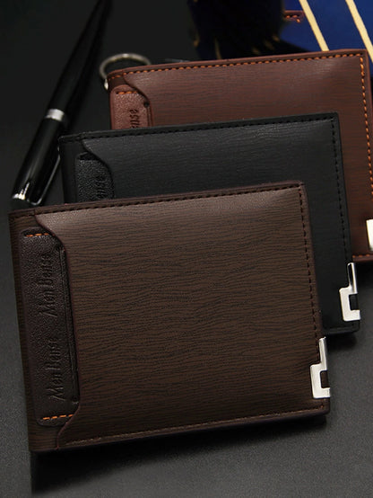 Custom Men's Leather Wallet- Engraved Initials For Dad Birthday- Dark Brown Mini Large Capacity Foldable Minimalist Business Casual, Father's Day Gift