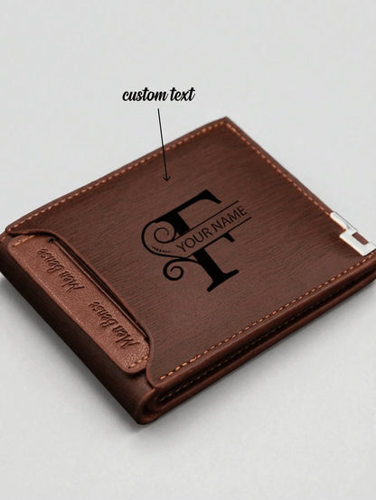 Custom Men's Leather Wallet- Engraved Initials For Dad Birthday- Dark Brown Mini Large Capacity Foldable Minimalist Business Casual, Father's Day Gift