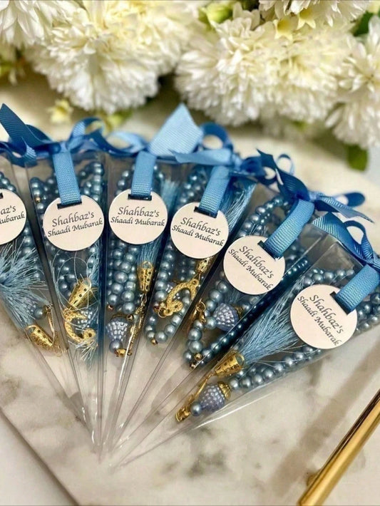 Custom Sky Blue Tasbih Gift Box, Personalized Acrylic Tag, Islamic Wedding Favor, Hajj Pilgrimage Ramadan Eid Aqiqah Gift, Custom Acrylic Wedding & Birthday Decorations