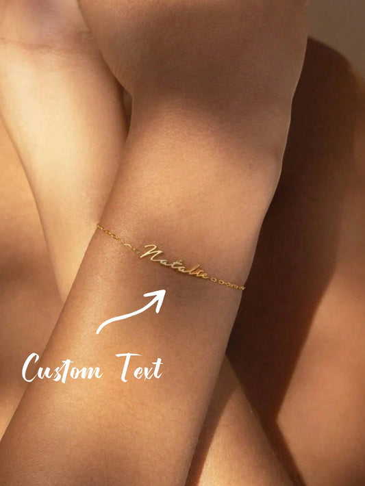 Customized Name Bracelet, Personalized Stainless Steel Letter Bracelet, Women's Jewelry Gift, Gold Fashion, Unisex, Minimalist Vintage, Gothic Style, Cute Casual, Customizable, Personalized, Suitable