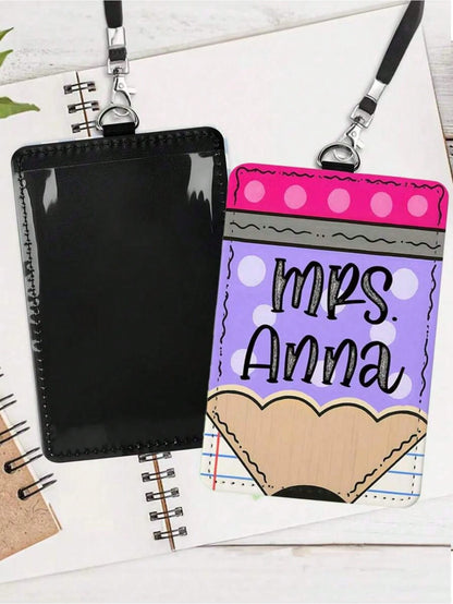 Customized Name Teacher Leather ID Card Holder, Personalized Teacher Belt Accessory, Graduation And Teacher Appreciation Gift, Birthday Gift