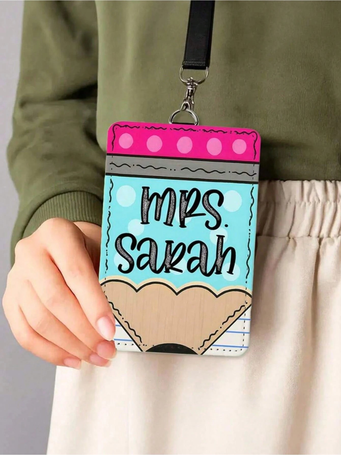 Customized Name Teacher Leather ID Card Holder, Personalized Teacher Belt Accessory, Graduation And Teacher Appreciation Gift, Birthday Gift