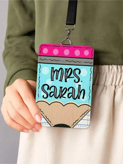 Customized Name Teacher Leather ID Card Holder, Personalized Teacher Belt Accessory, Graduation And Teacher Appreciation Gift, Birthday Gift