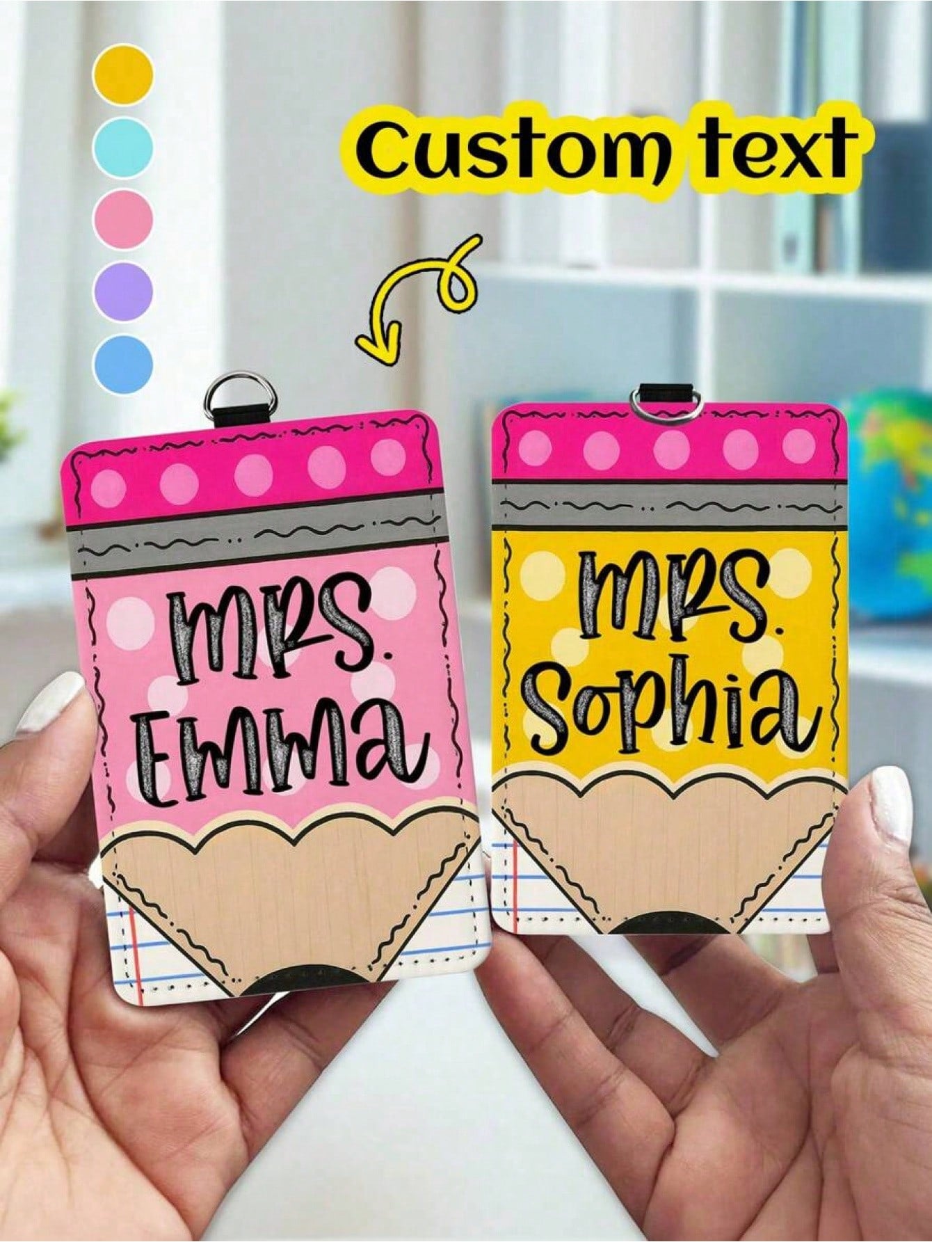Customized Name Teacher Leather ID Card Holder, Personalized Teacher Belt Accessory, Graduation And Teacher Appreciation Gift, Birthday Gift