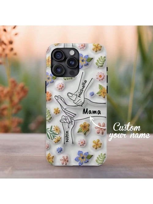 Customized Phone Case 3D Inflated Effect Compatible With 15 14 & More Cover Personalized Mother's Day Father's Day Gift For Her Him Boyfriend Girlfriend Family Friends Grandparents Floral Stylish Colo